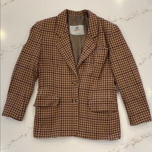 Elegant Aquascutum Brown Houndstooth Women's Brown Checkered Wool Blazer
